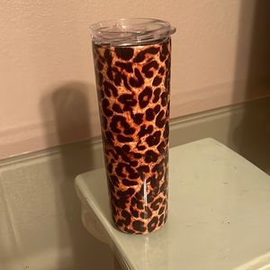 Leopard stainless steel cup with lid